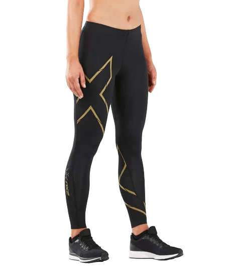 2XU WA5332B MCS Run Women's Compression Tights (Black/Gold Reflective) | Cycling Gears Hub - Cycling Gears Hub