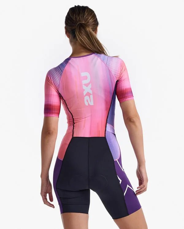 2XU WT6431D Aero Sleeved Women's Triathlon Suit (Pastel Pink/Acai) | Cycling Gears Hub - Cycling Gears Hub