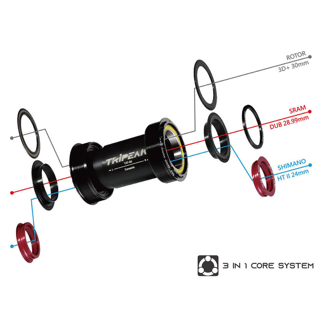 Tripeak T47 Ceramic 3-in-1 Bottom Bracket for Shimano SRAM Rotor 86mm Black