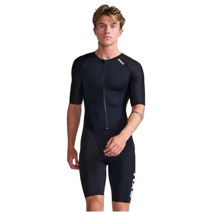 2XU Aero Sleeved Men's Best Triathlon Suit (Black/White) | Cycling Gears Hub