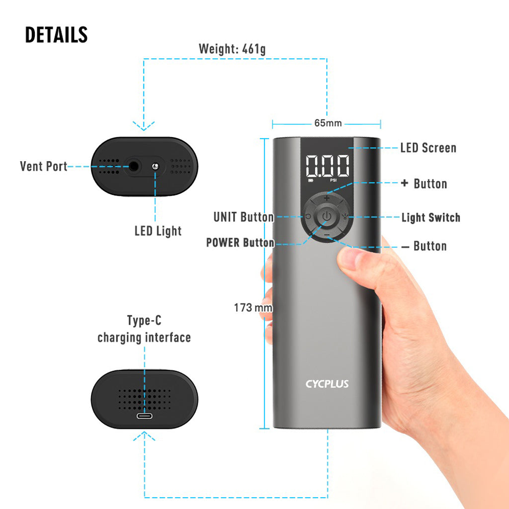 Cycplus A8 Electric Air Pump Silver Color | Cycling Gears Hub