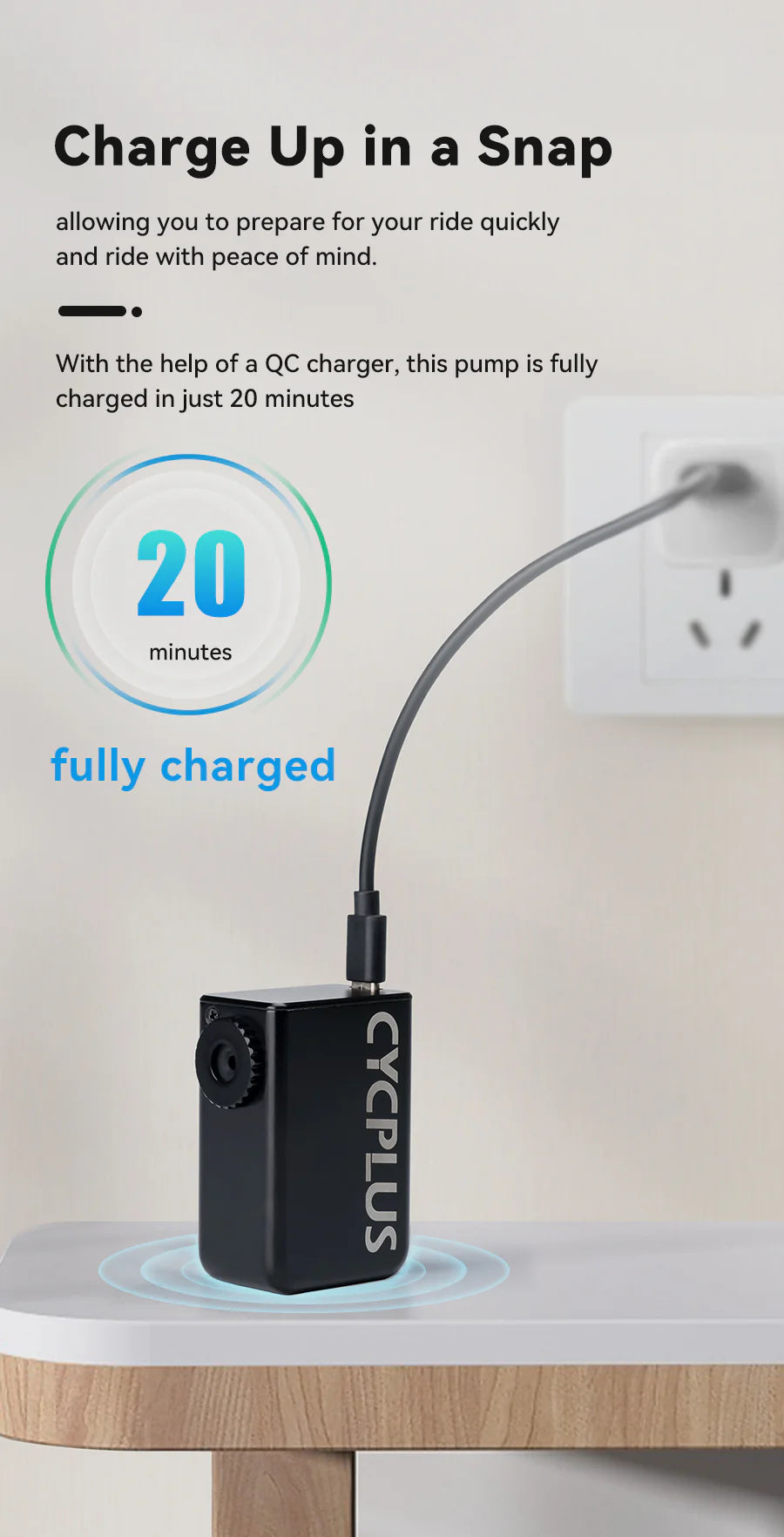 CYCPLUS AS210 Tiny Electric Bike Pump | Ultra-Light 100 PSI Rechargeable Air Pump | Cycling Gears Hub
