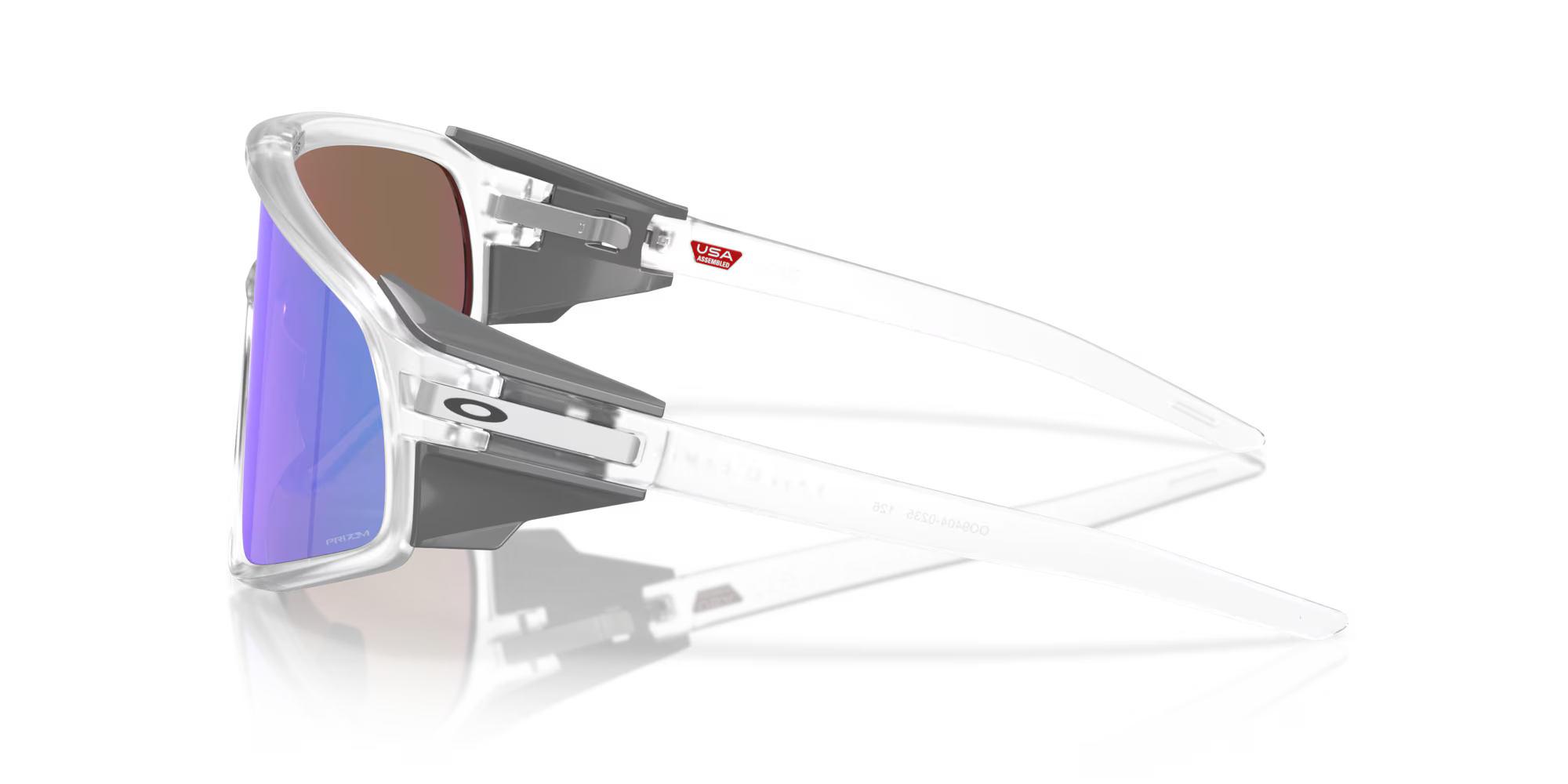 Oakley Latch Panel matte clear sunglasses with Prizm Violet shield lens