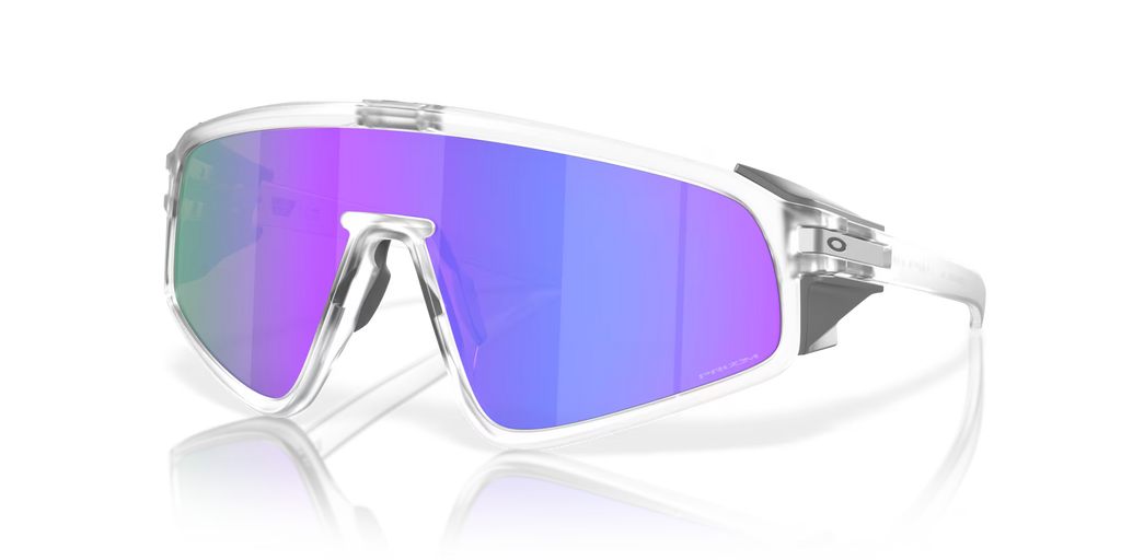 Oakley Latch Panel matte clear sunglasses with Prizm Violet shield lens