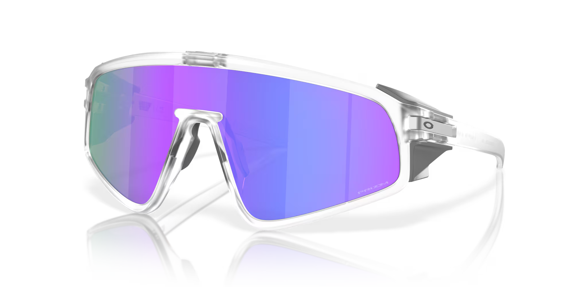 Oakley Latch Panel matte clear sunglasses with Prizm Violet shield lens