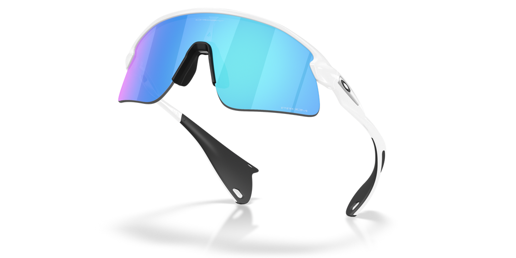 Oakley Stunt Devil matte white sunglasses with Prizm Sapphire shield lens