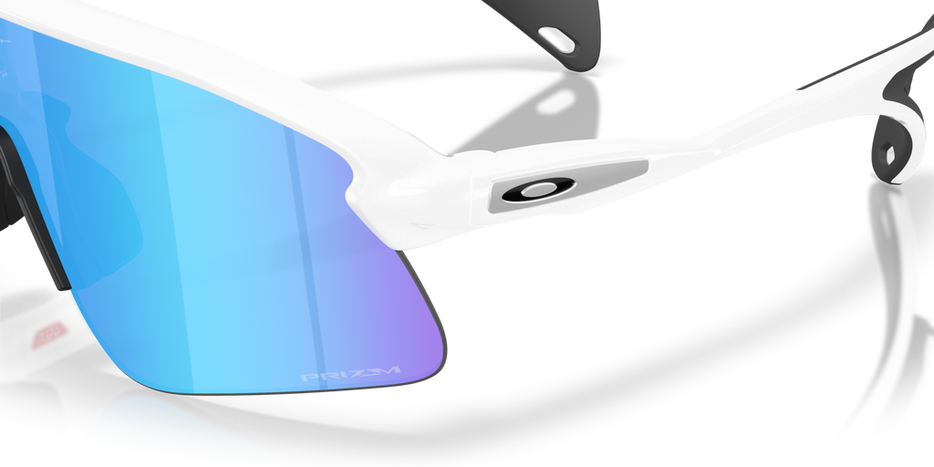 Oakley Stunt Devil matte white sunglasses with Prizm Sapphire shield lens