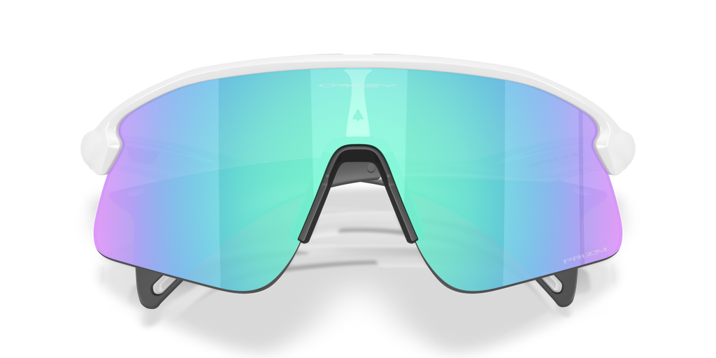 Oakley Stunt Devil matte white sunglasses with Prizm Sapphire shield lens
