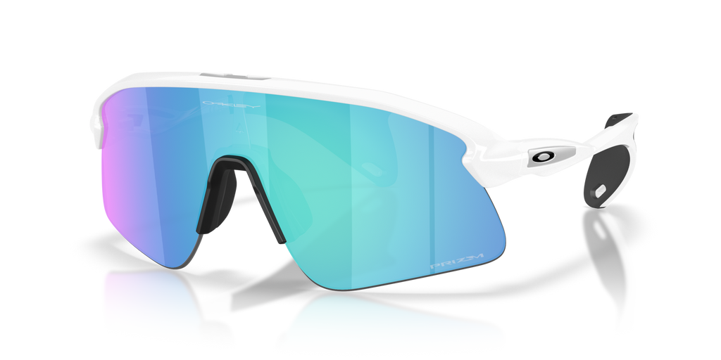 Oakley Stunt Devil matte white sunglasses with Prizm Sapphire shield lens