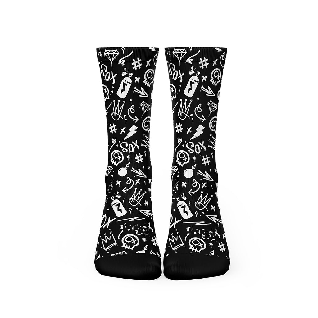 SOX Doodle Black Casual Crew Socks – Playful Everyday Crew | Breathable Comfort & Stylish Design