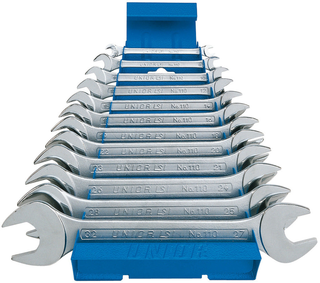 UNIOR 110/1MS SET OF OPEN END WRENCHES ON A METAL STAND