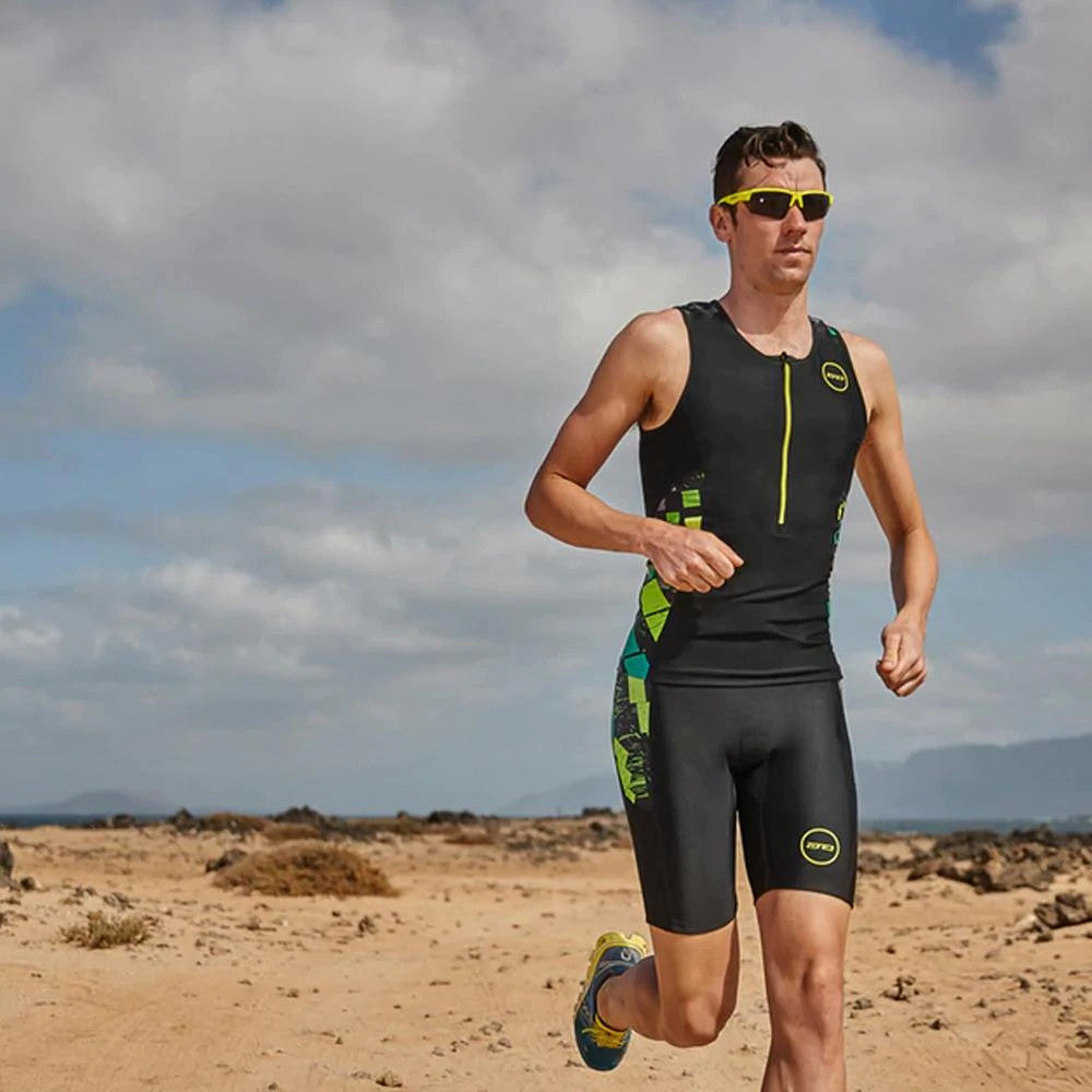 Zone3 Activate Plus Sleeveless Tri Suit Black - Men's Full Length Trisuit with Waffle Back Panel | Cycling Gears Hub
