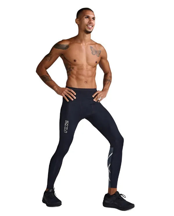 2XU MA7049B Light Speed React Men's Compression Tights (Black/White Reflective) | Cycling Gears Hub