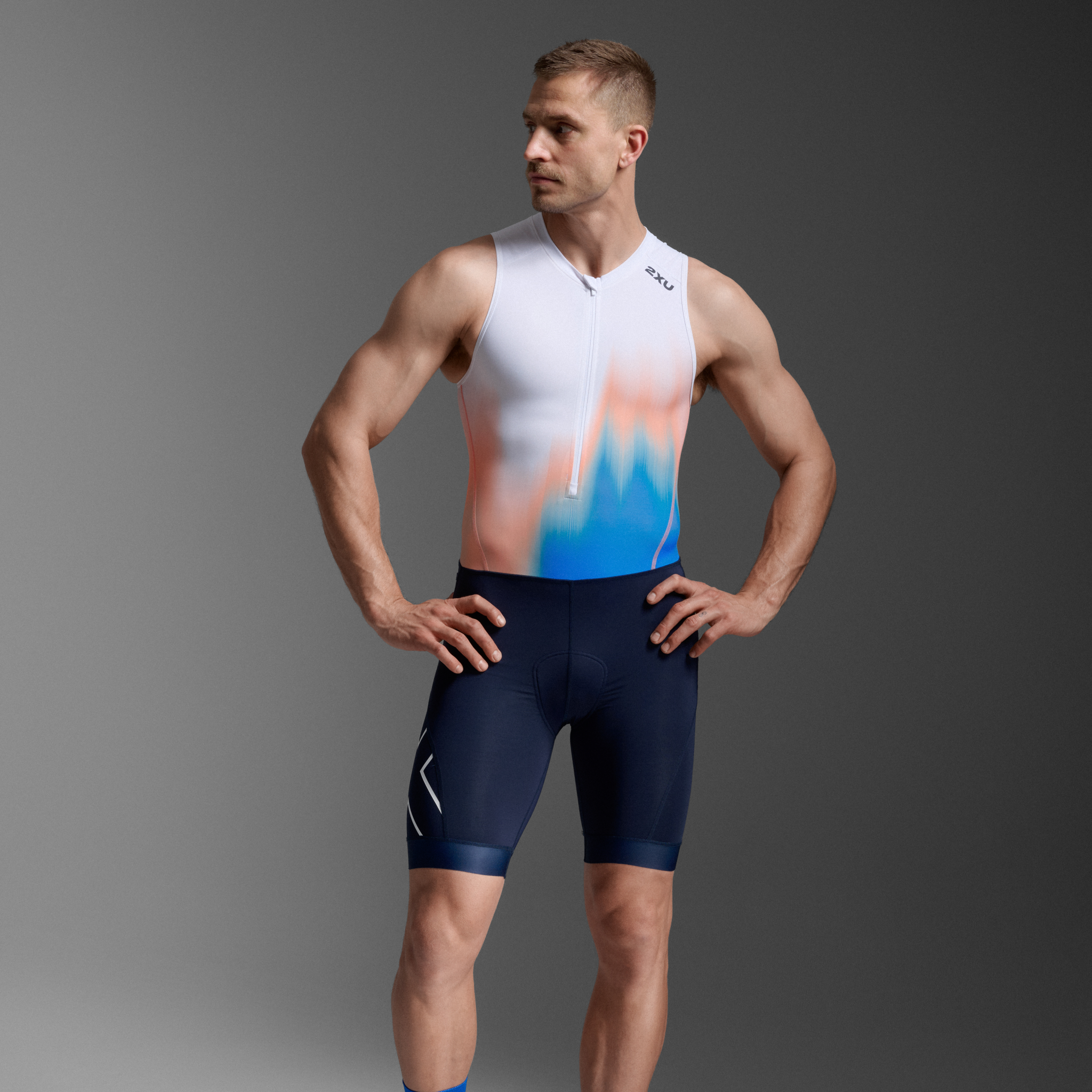 2XU Core Trisuit MT7398D Nebula Blaze Midnight Mens Sleeveless Triathlon Suit Compression Race Wear