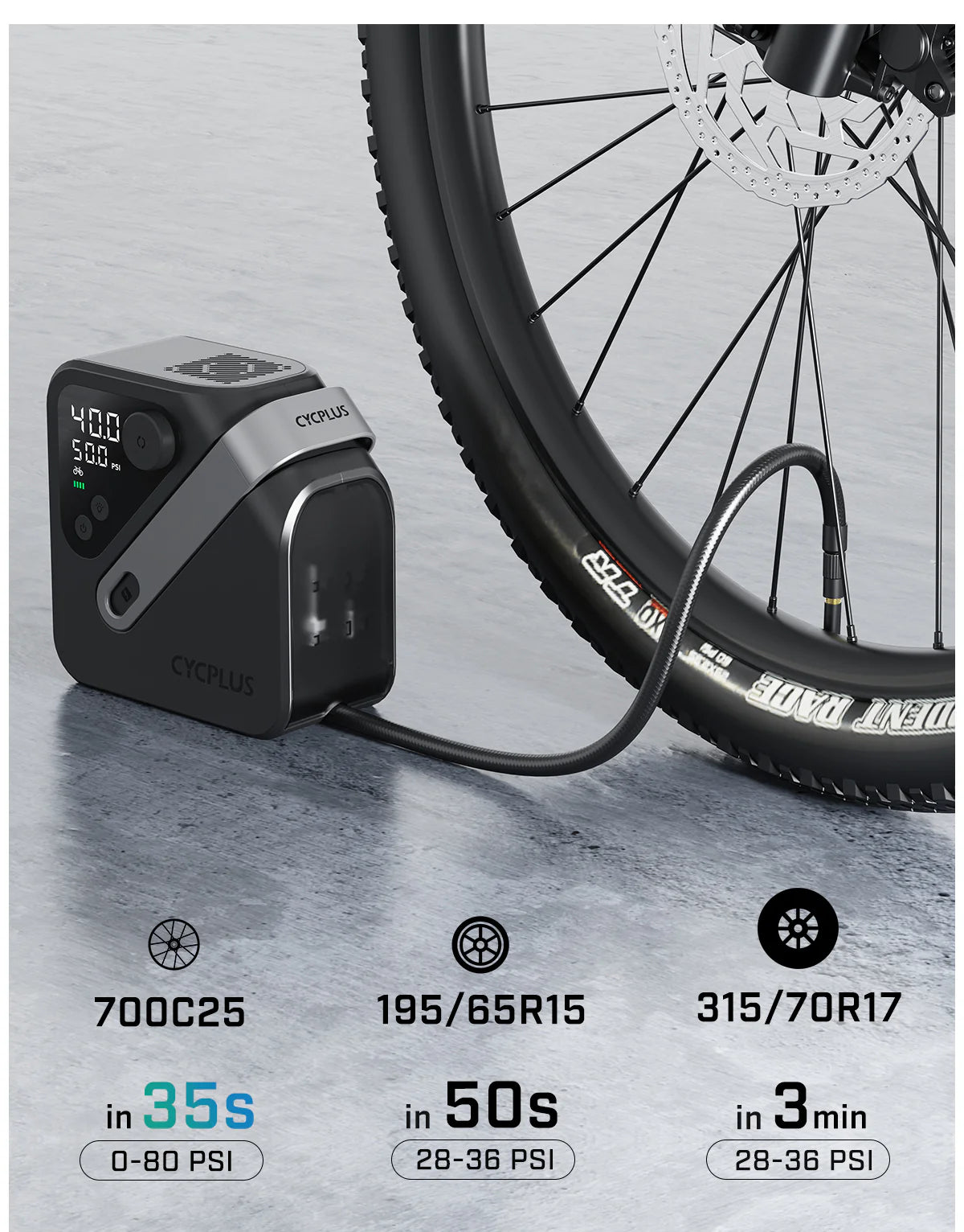 CYCPLUS AL7 Portable Electric Air Pump – 100 PSI Rechargeable Tire Inflator