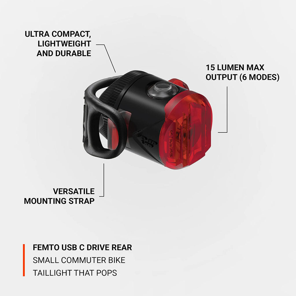 Lezyne Femto Drive 15 Lumens Rear Light (Black Color) | Cycling Gears Hub