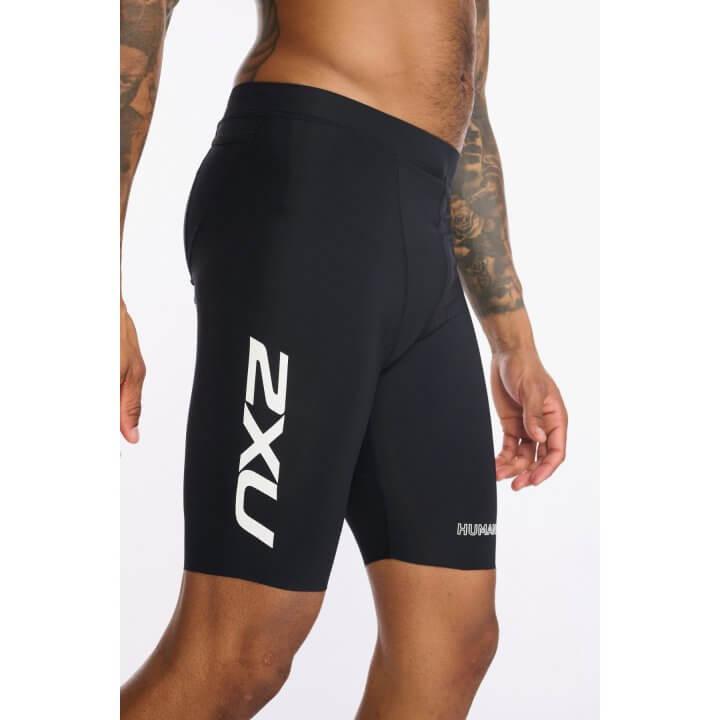 2XU MT6430B Aero 9 Inch Men's Triathlon Shorts (Black/White) | Cycling Gears Hub