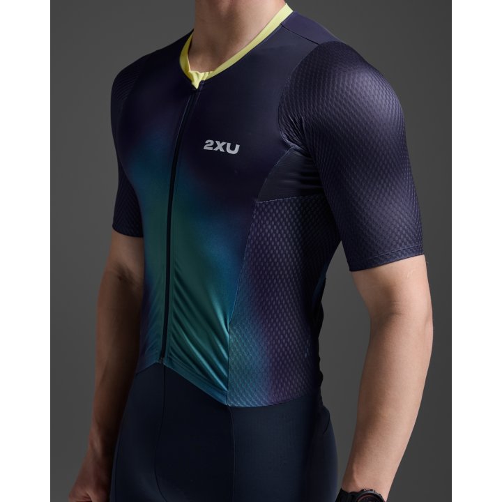 2XU MT7394D Aero Hex Men's Triathlon Suit (Midnight/Cool Matcha) | Cycling Gears Hub