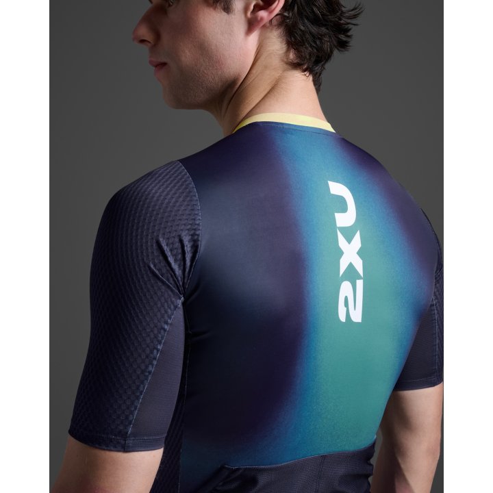 2XU MT7394D Aero Hex Men's Triathlon Suit (Midnight/Cool Matcha) | Cycling Gears Hub