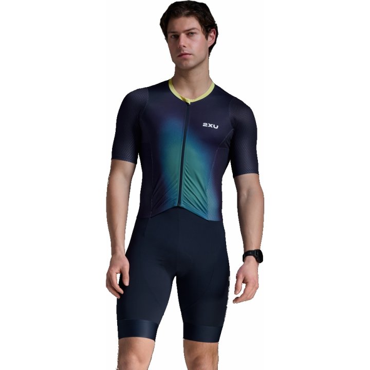 2XU MT7394D Aero Hex Men's Triathlon Suit (Midnight/Cool Matcha) | Cycling Gears Hub