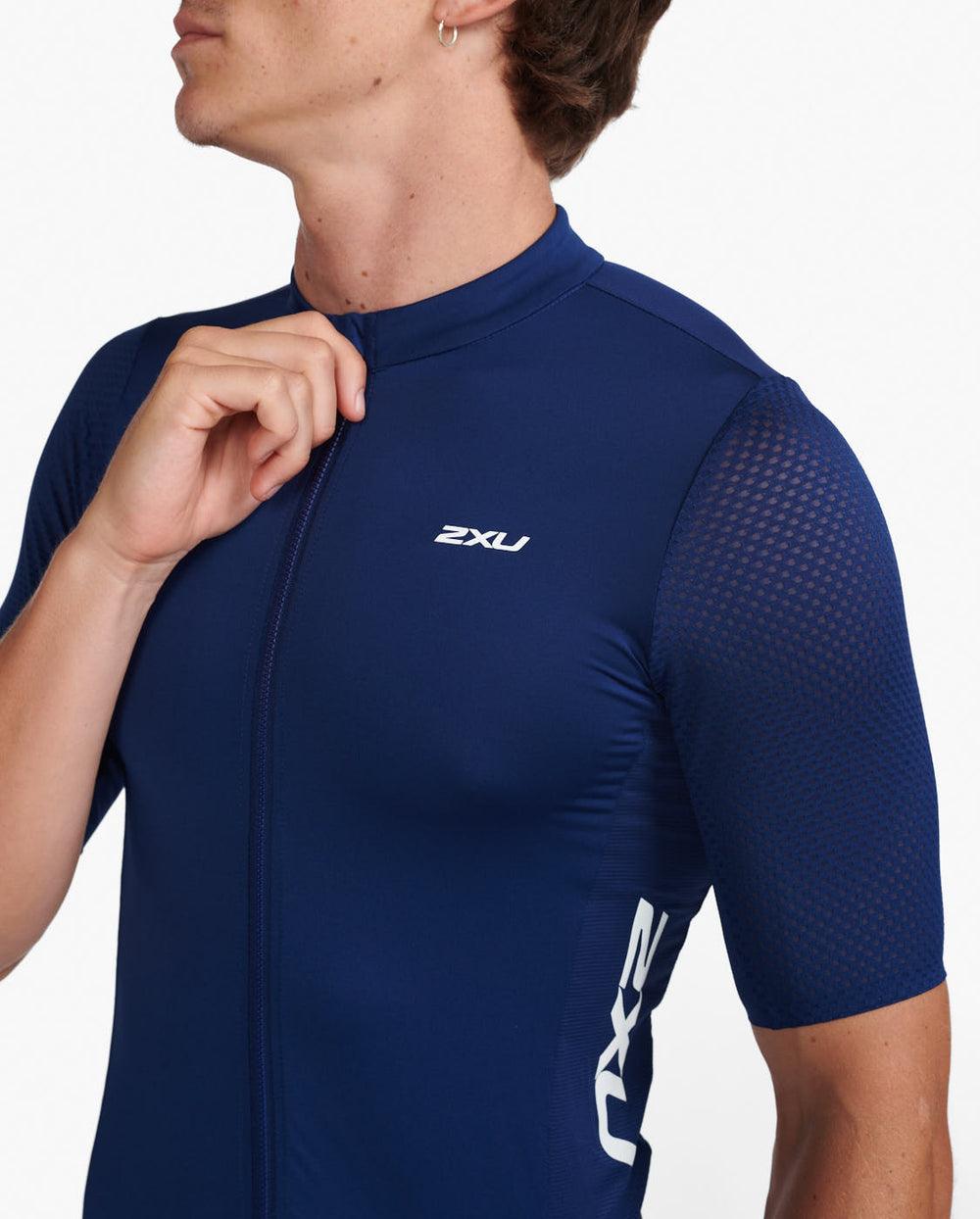 2XU MC6649A Aero Mens Cycling Jersey (Medieval/White Reflective) | Cycling Gears Hub