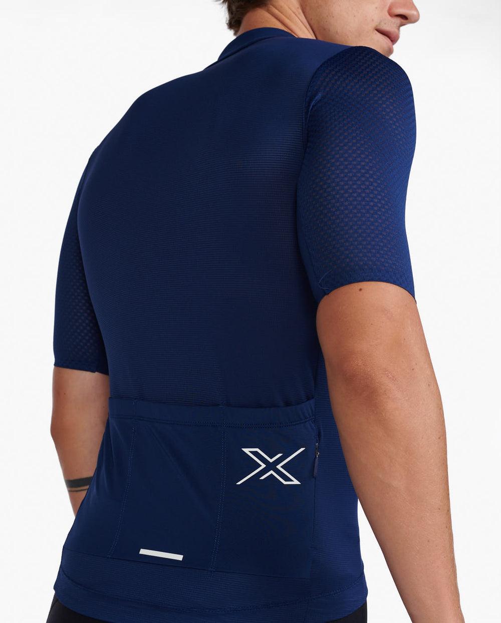 2XU MC6649A Aero Mens Cycling Jersey (Medieval/White Reflective) | Cycling Gears Hub