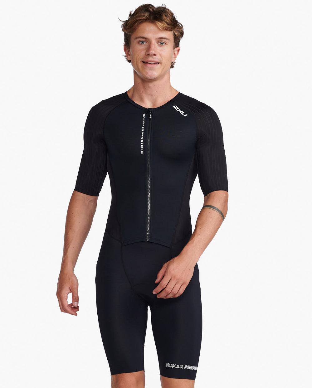 2XU MT6426D Aero Sleeved Men's Triathlon Suit (Black/White) | Cycling Gears Hub