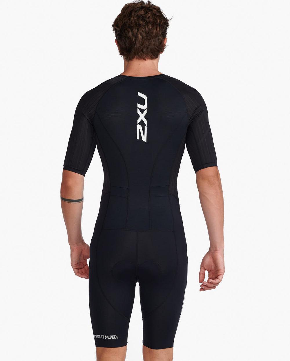 2XU MT6426D Aero Sleeved Men's Triathlon Suit (Black/White) | Cycling Gears Hub