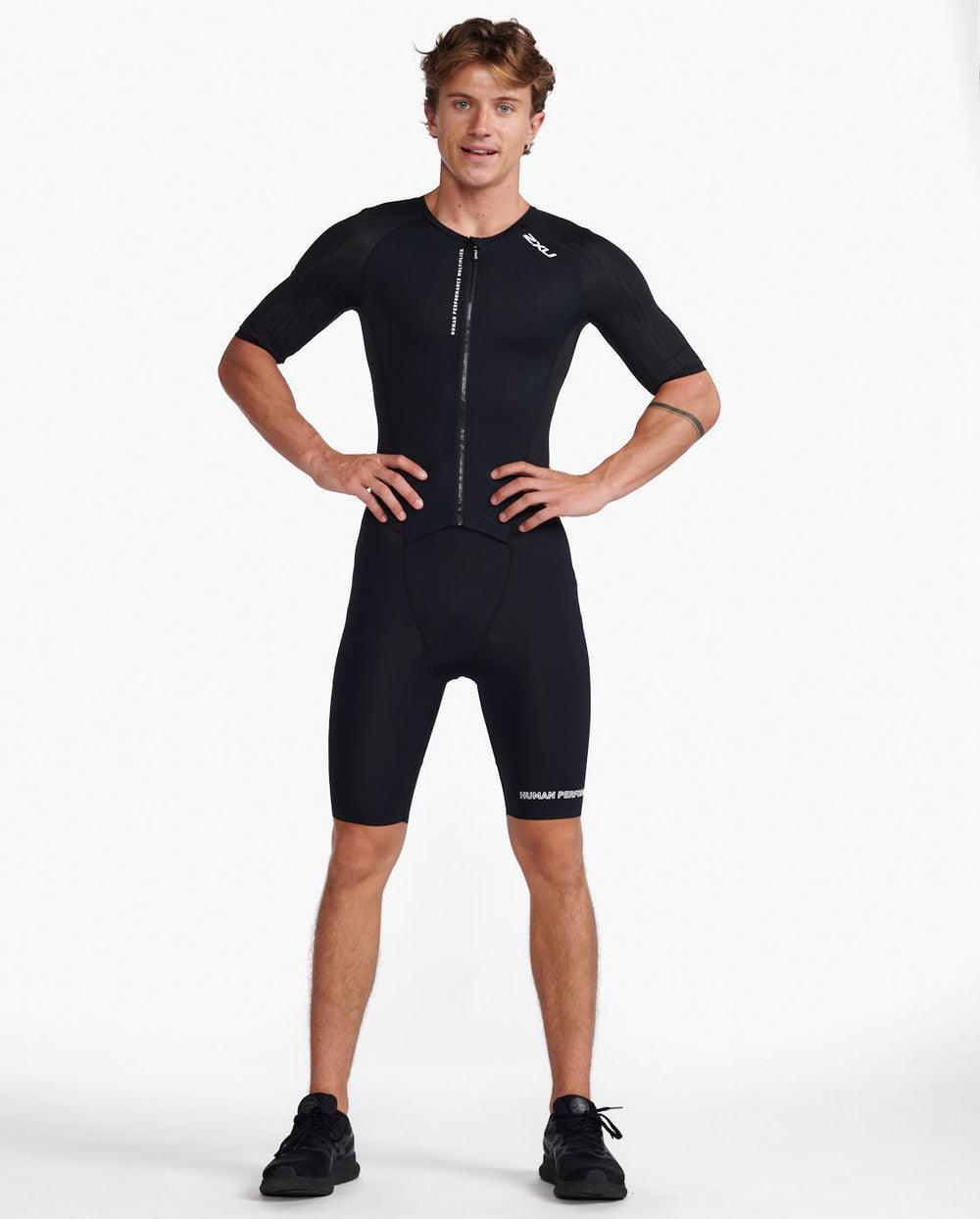 2XU MT6426D Aero Sleeved Men's Triathlon Suit (Black/White) | Cycling Gears Hub