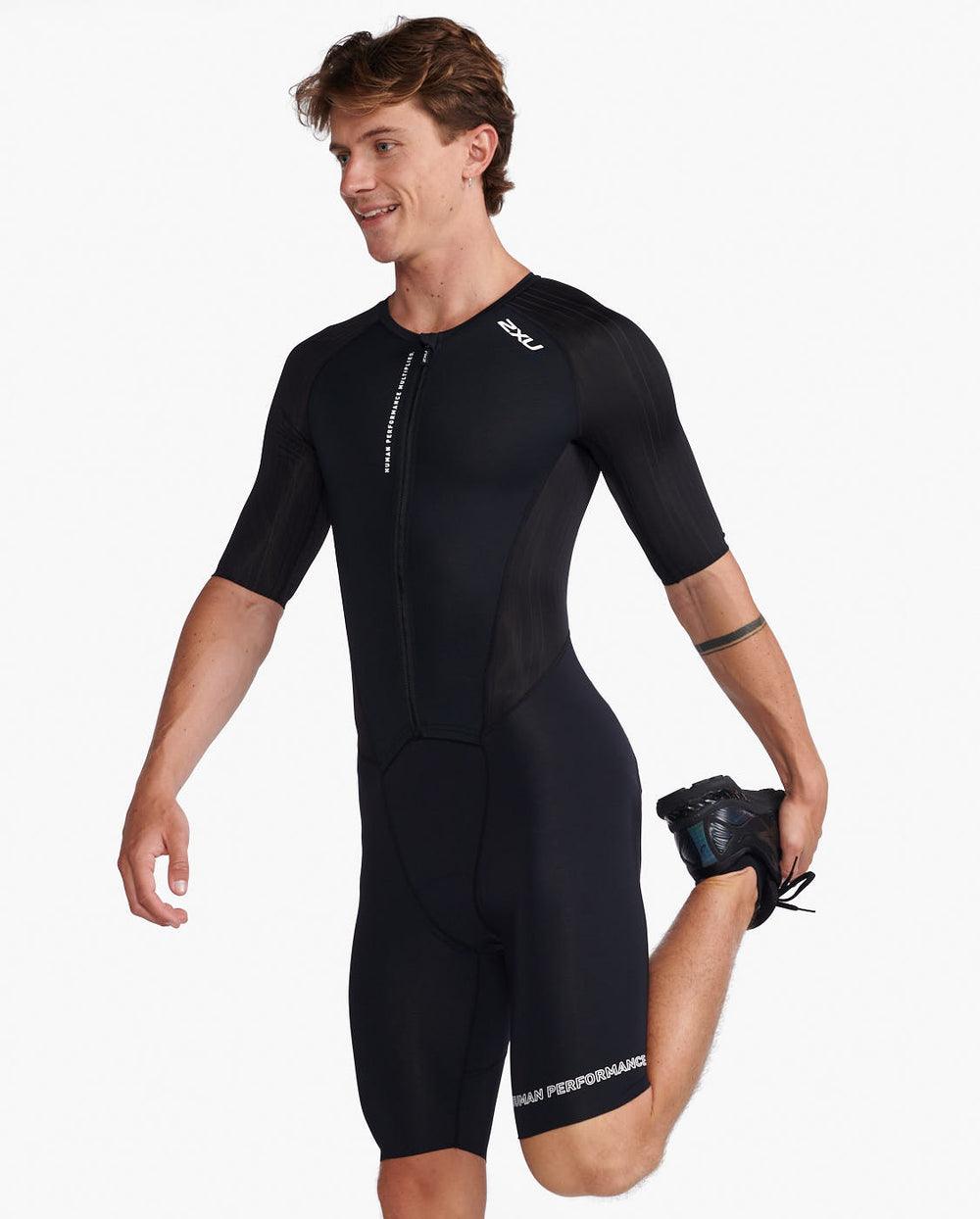 2XU MT6426D Aero Sleeved Men's Triathlon Suit (Black/White) | Cycling Gears Hub