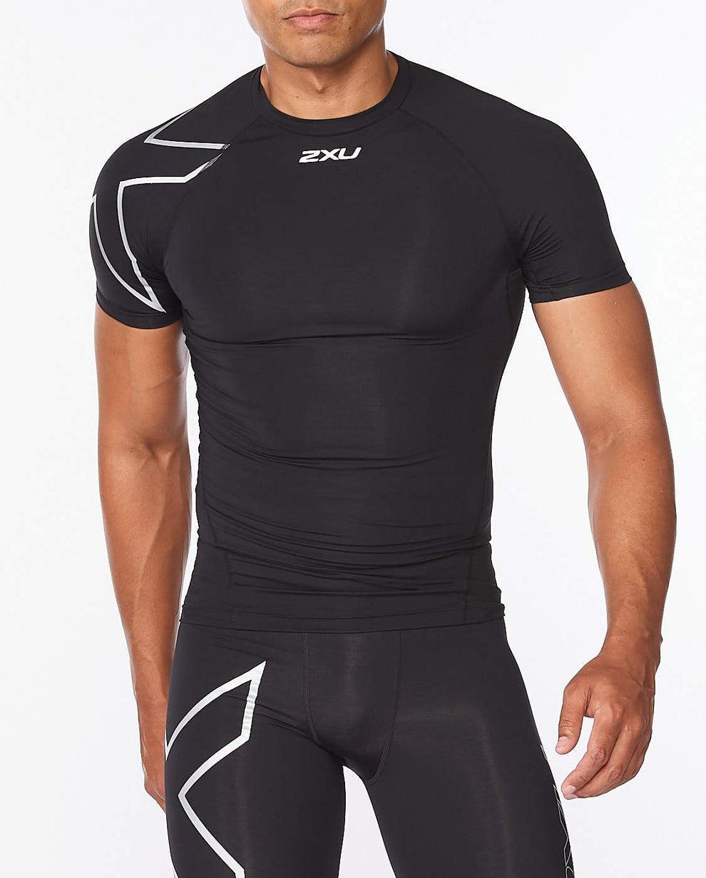 2XU MA6399A Core Short Sleeve Men's Compression Top (Black Silver) | Cycling Gears Hub