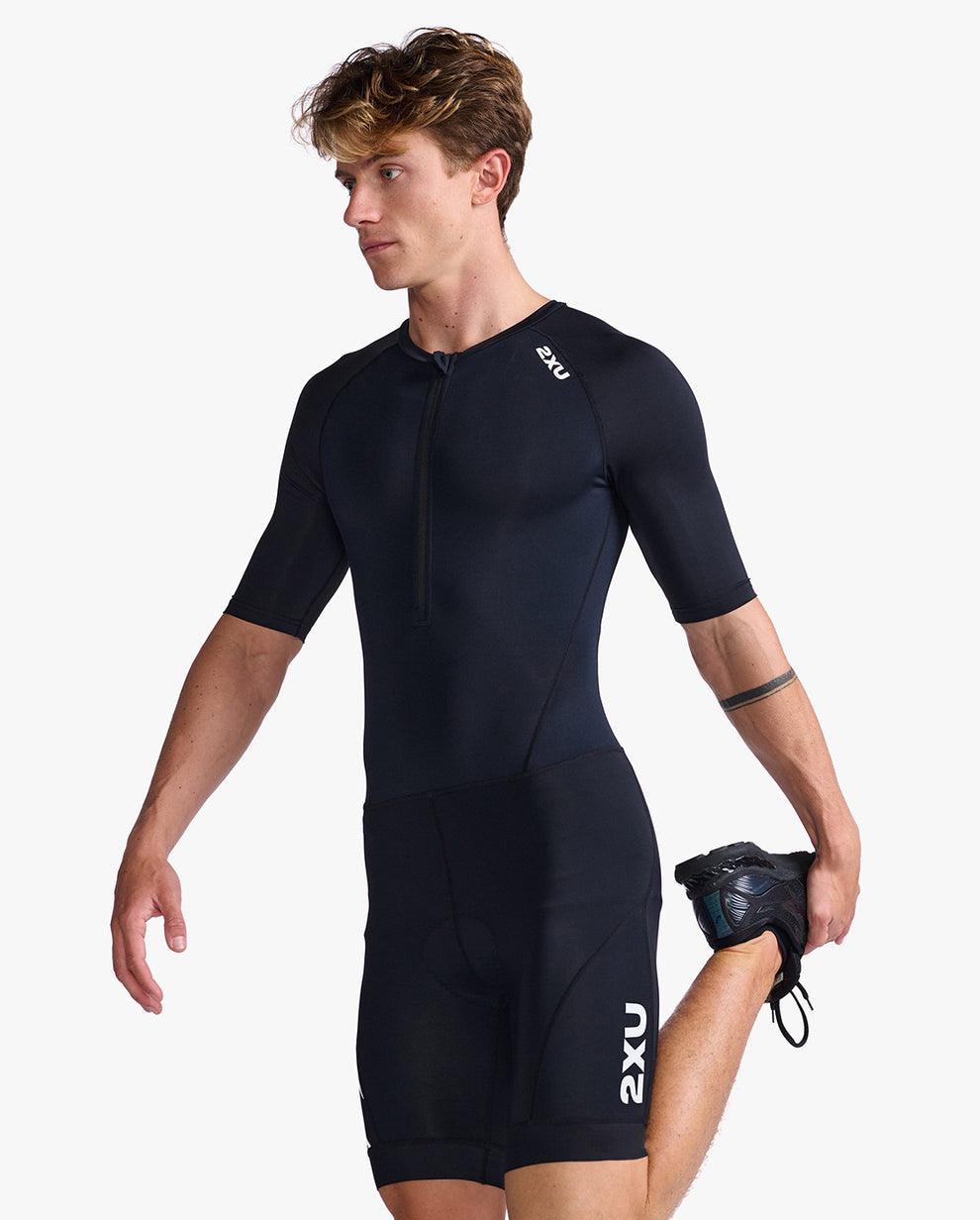 2XU MT7043D Core Sleeved Men's Triathlon Suit (Black/White) | Cycling Gears Hub