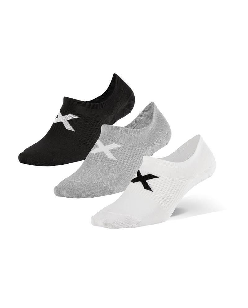 2XU UQ6550E Invsible Unisex Running Socks - Pack of 3 (Black/White/Grey) | Cycling Gears Hub