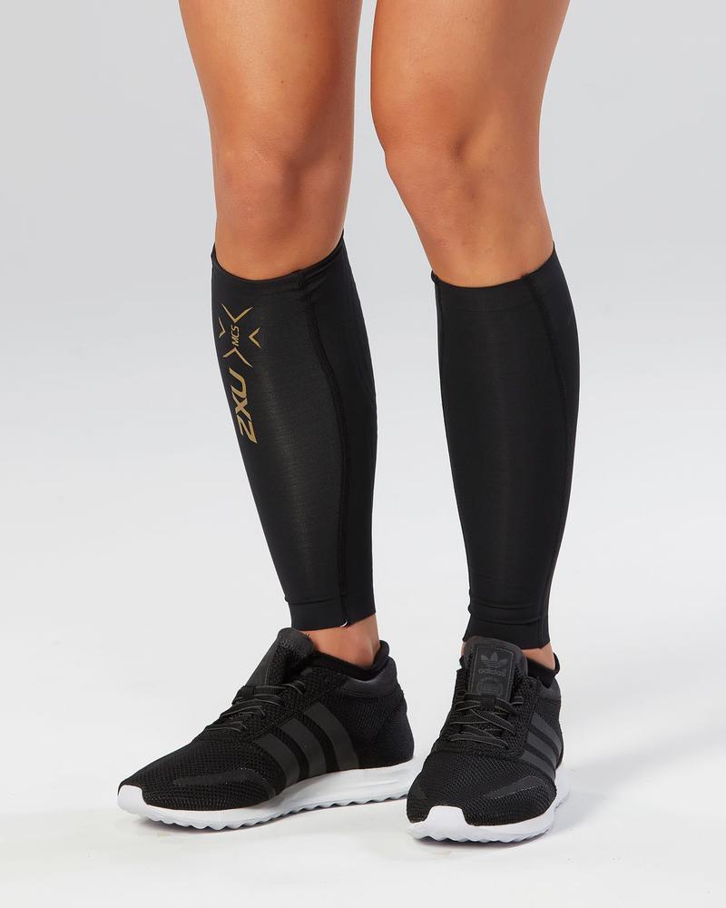 2XU UA3064B Light Speed Compression Calf Gaurds (Black/Gold) | Cycling Gears Hub