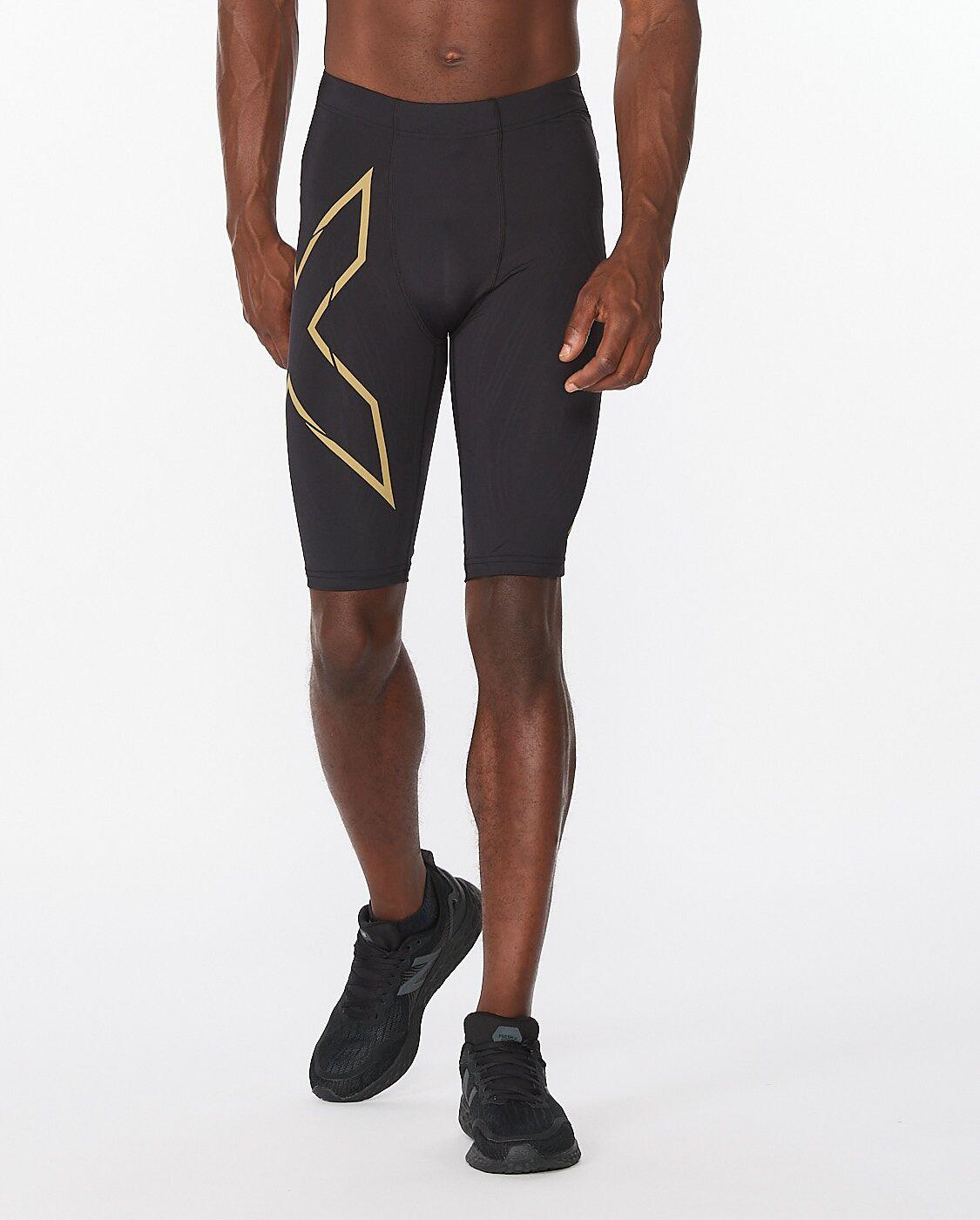 2XU MA5331B Light Speed Men's Compression Shorts (Black/Gold Reflective) | Cycling Gears Hub