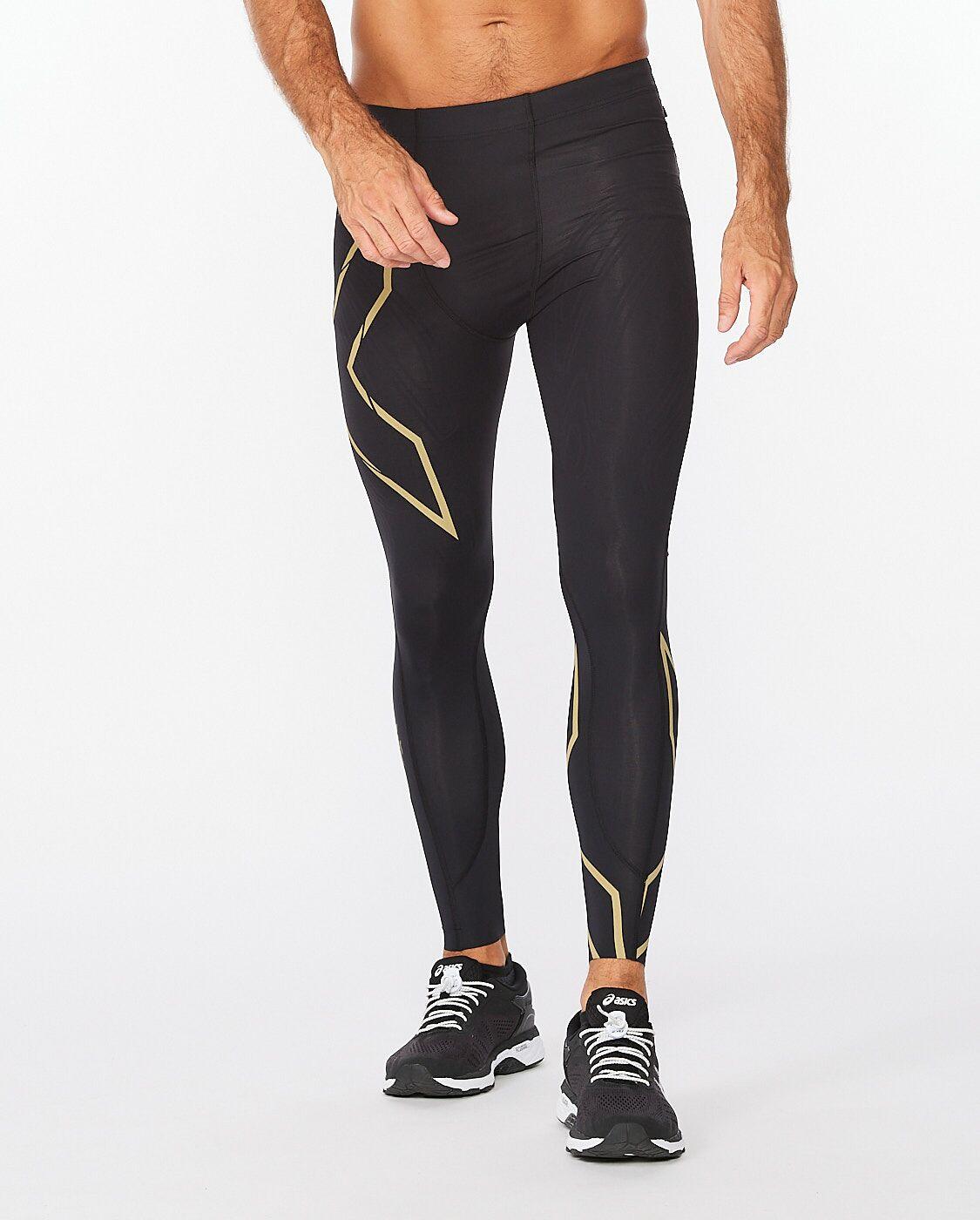 2XU MA5305B Light Speed Men's Compression Tights (Black/Gold Reflective) | Cycling Gears Hub