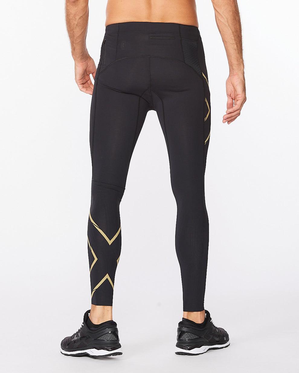 2XU MA5305B Light Speed Men's Compression Tights (Black/Gold Reflective) | Cycling Gears Hub