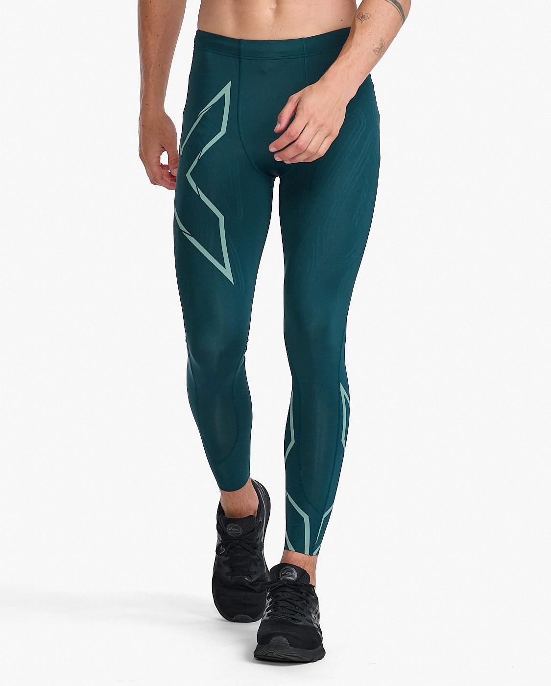 2XU MA5305B Light Speed Men's Compression Tights (Pine/Raft Reflective) | Cycling Gears Hub