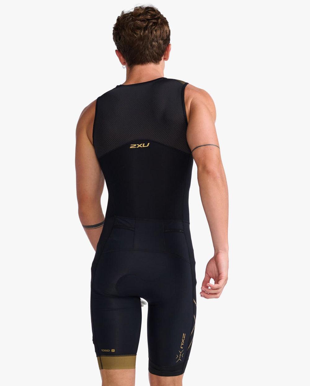 2XU MT6660D Light Speed Front Zip Men's Triathlon Suit (Black/Gold) | Cycling Gears Hub
