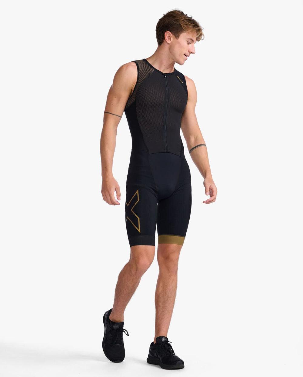 2XU MT6660D Light Speed Front Zip Men's Triathlon Suit (Black/Gold) | Cycling Gears Hub