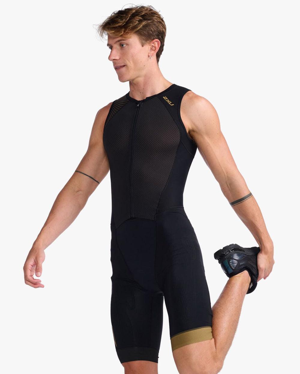 2XU MT6660D Light Speed Front Zip Men's Triathlon Suit (Black/Gold) | Cycling Gears Hub