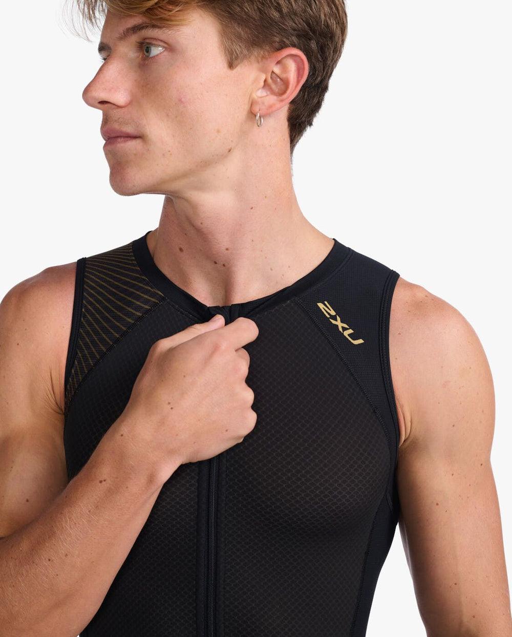 2XU MT6660D Light Speed Front Zip Men's Triathlon Suit (Black/Gold) | Cycling Gears Hub