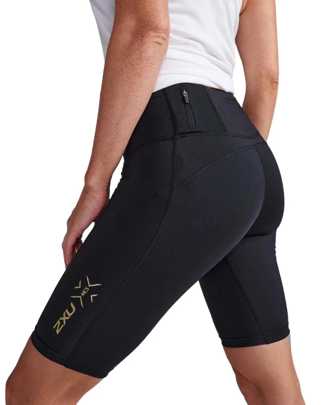 2XU WA6593B Light Speed Mid-Rise Women's Compression Shorts (Black/Gold Reflective) | Cycling Gears Hub
