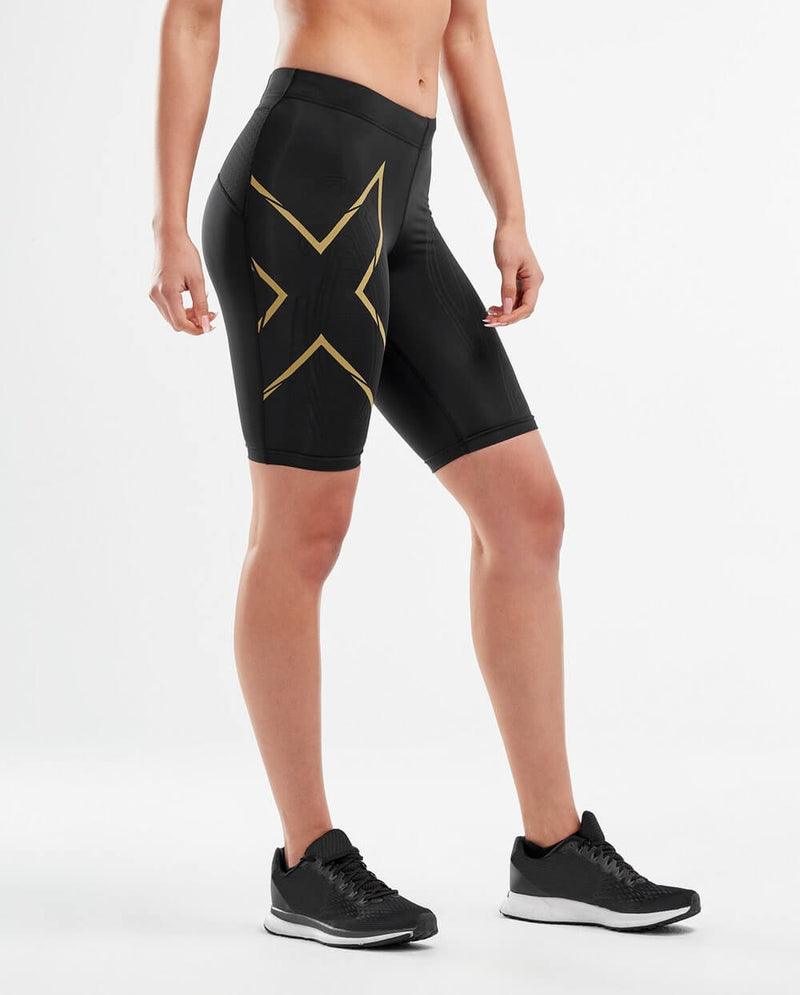 2XU WA5334B MCS Run Women's Compression Shorts (Black/Gold Reflective) | Cycling Gears Hub