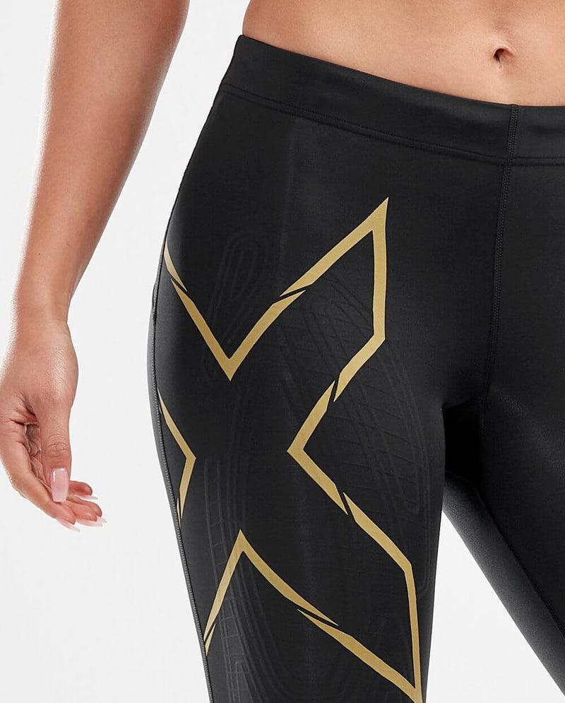 2XU WA5334B MCS Run Women's Compression Shorts (Black/Gold Reflective) | Cycling Gears Hub