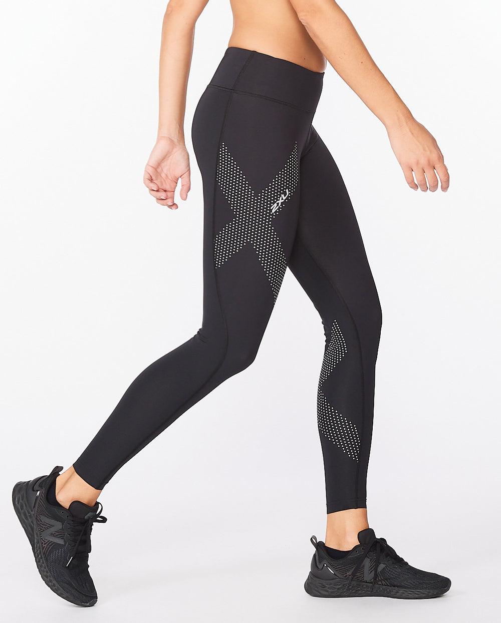 2XU WA2864B Motion Mid Rise Women's Compression Tights (Black/Dotted Reflective Logo) | Cycling Gears Hub