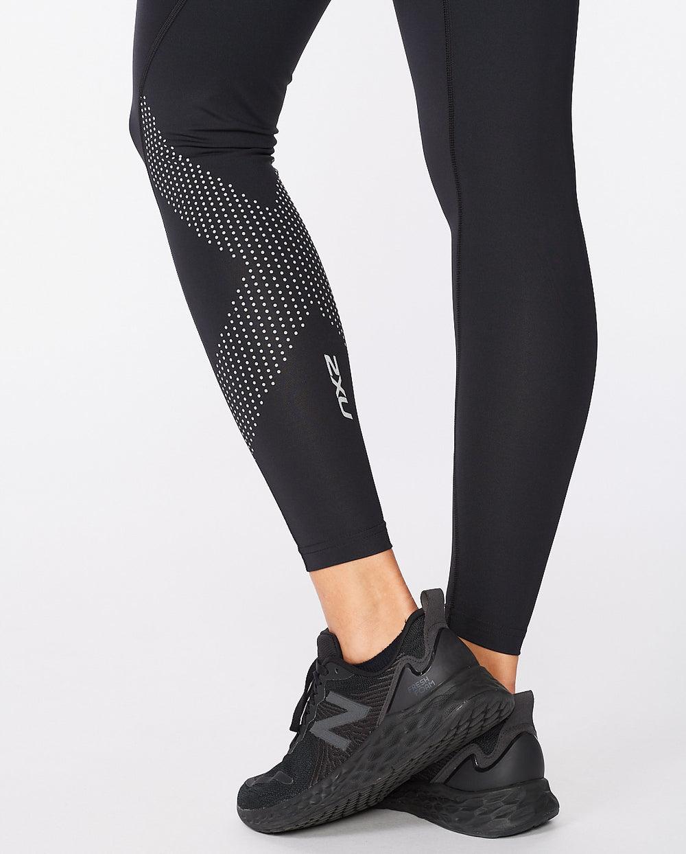 2XU WA2864B Motion Mid Rise Women's Compression Tights (Black/Dotted Reflective Logo) | Cycling Gears Hub