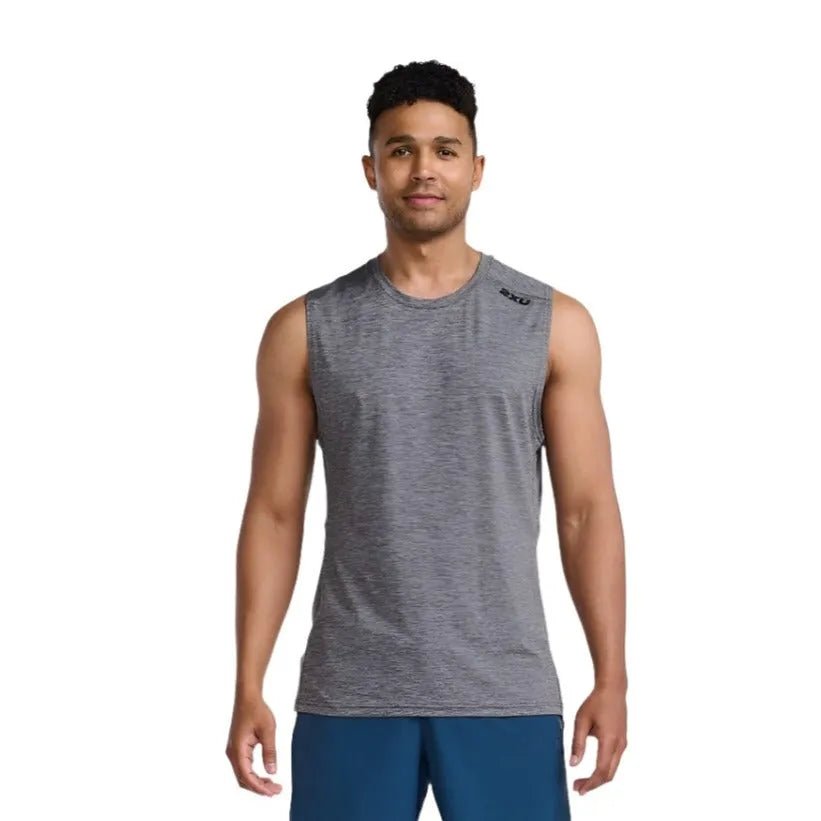 2XU MR7187A Motion Tank Harbour Men's Running T-Shirt (Mist/Black) | Cycling Gears Hub - Cycling Gears Hub