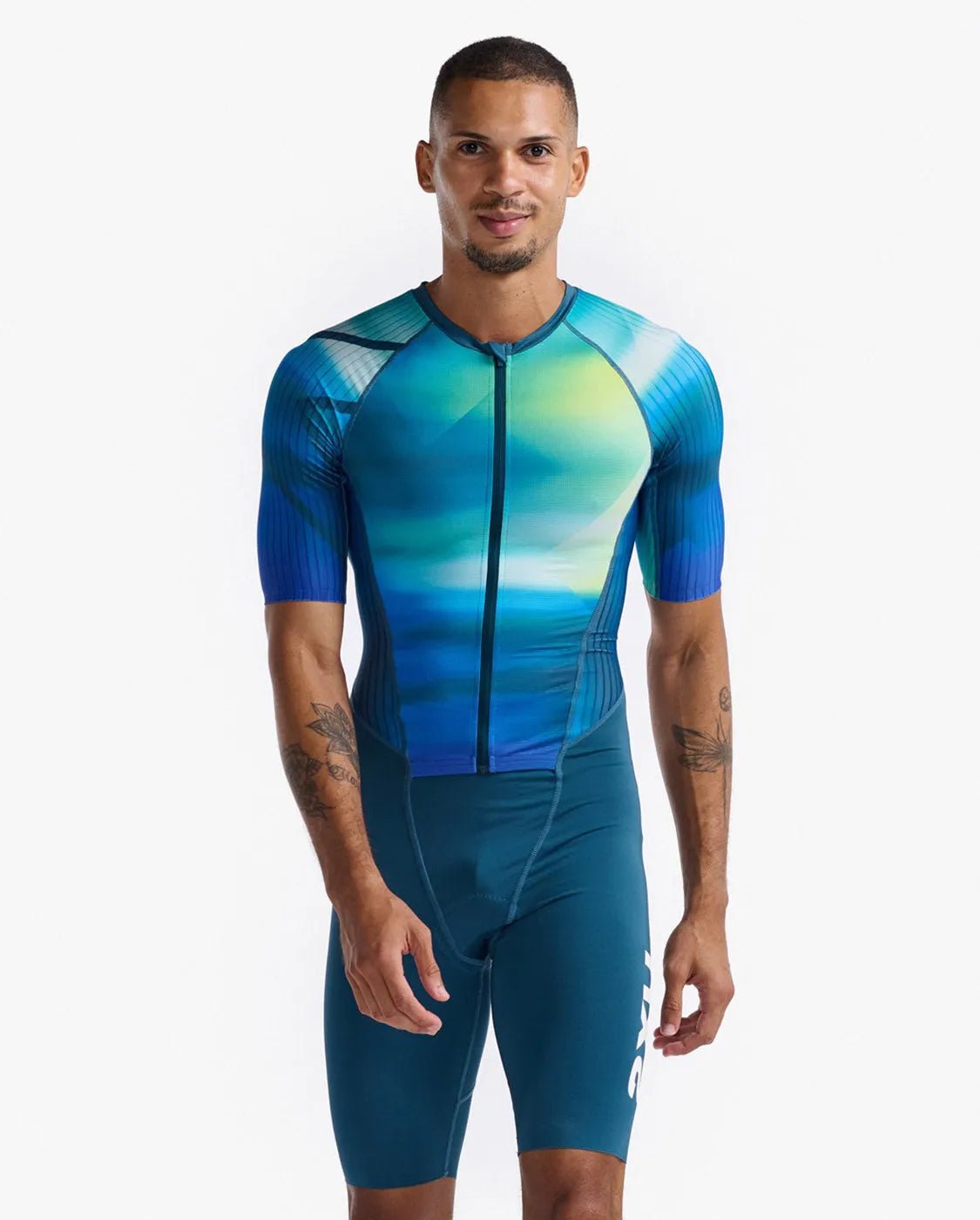 2XU MT6426D Aero Sleeved Men's Triathlon Suit (Spring Green/Majol) | Cycling Gears Hub - Cycling Gears Hub