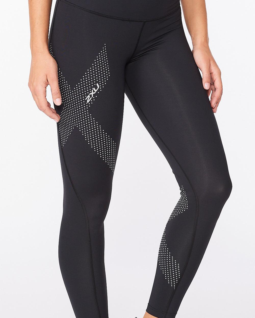 2XU WA2864B Motion Mid Rise Women's Compression Tights (Black/Dotted Reflective Logo) | Cycling Gears Hub - Cycling Gears Hub